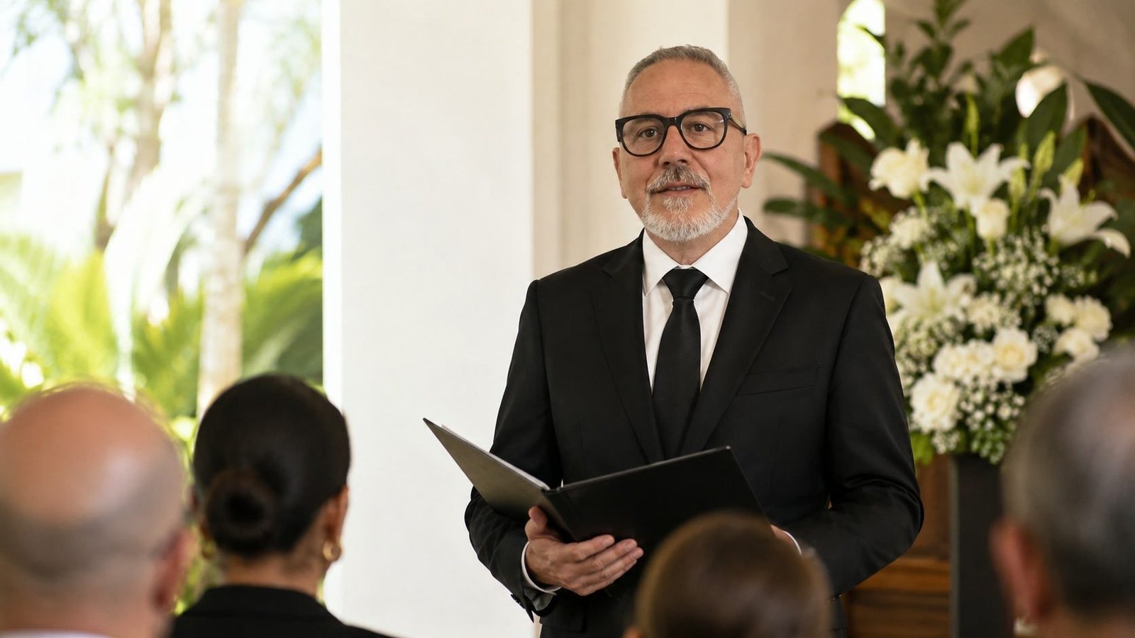 Patrice Rivollier conduisant une cérémonie funéraire à La Réunion avec son livret